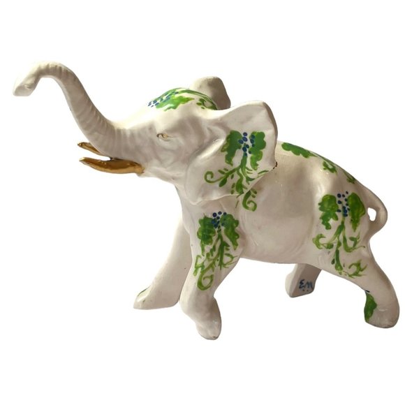 Handcrafted PORCELAIN White TRUNK UP Elephant Gold &Floral Figurine-Japan/SIGNED - Picture 5 of 14